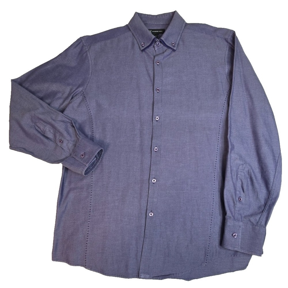 INC International Concepts Mens L Shirt Purple Diagonal Pattern Accent Stitching